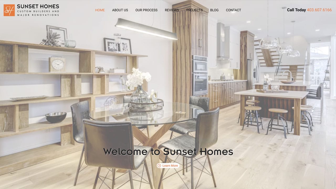 New site For Calgary Custom Home Builder Sunset Homes Blue Ocean Interactive Marketing Inc