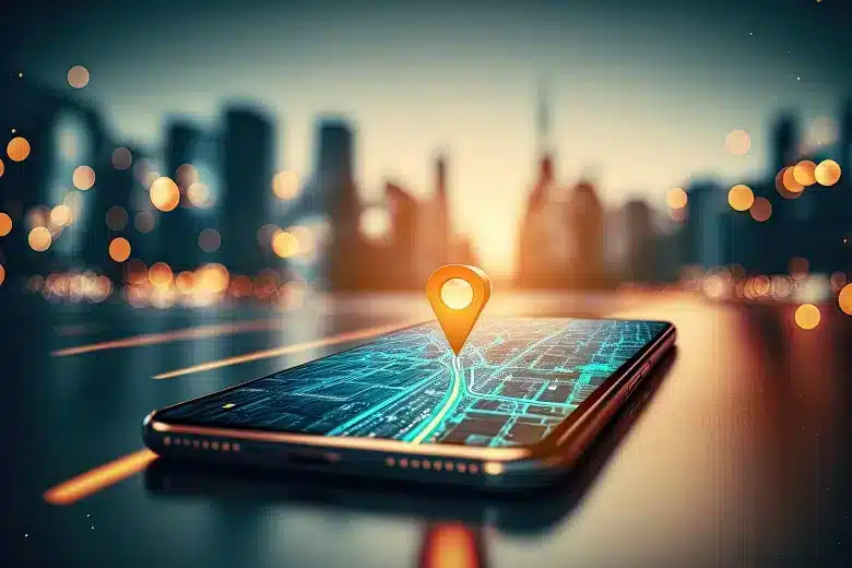 Smartphone with gps navigator icon