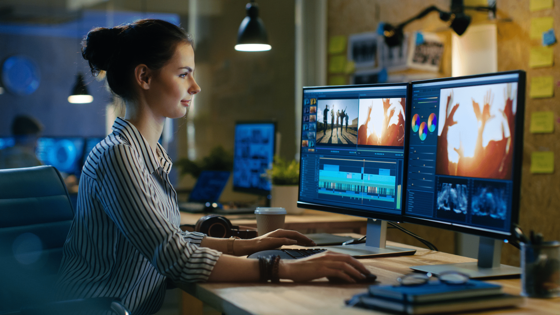 Women video editing at night - The Top 3 AI Video Marketing Tools That are Revolutionizing the Industry