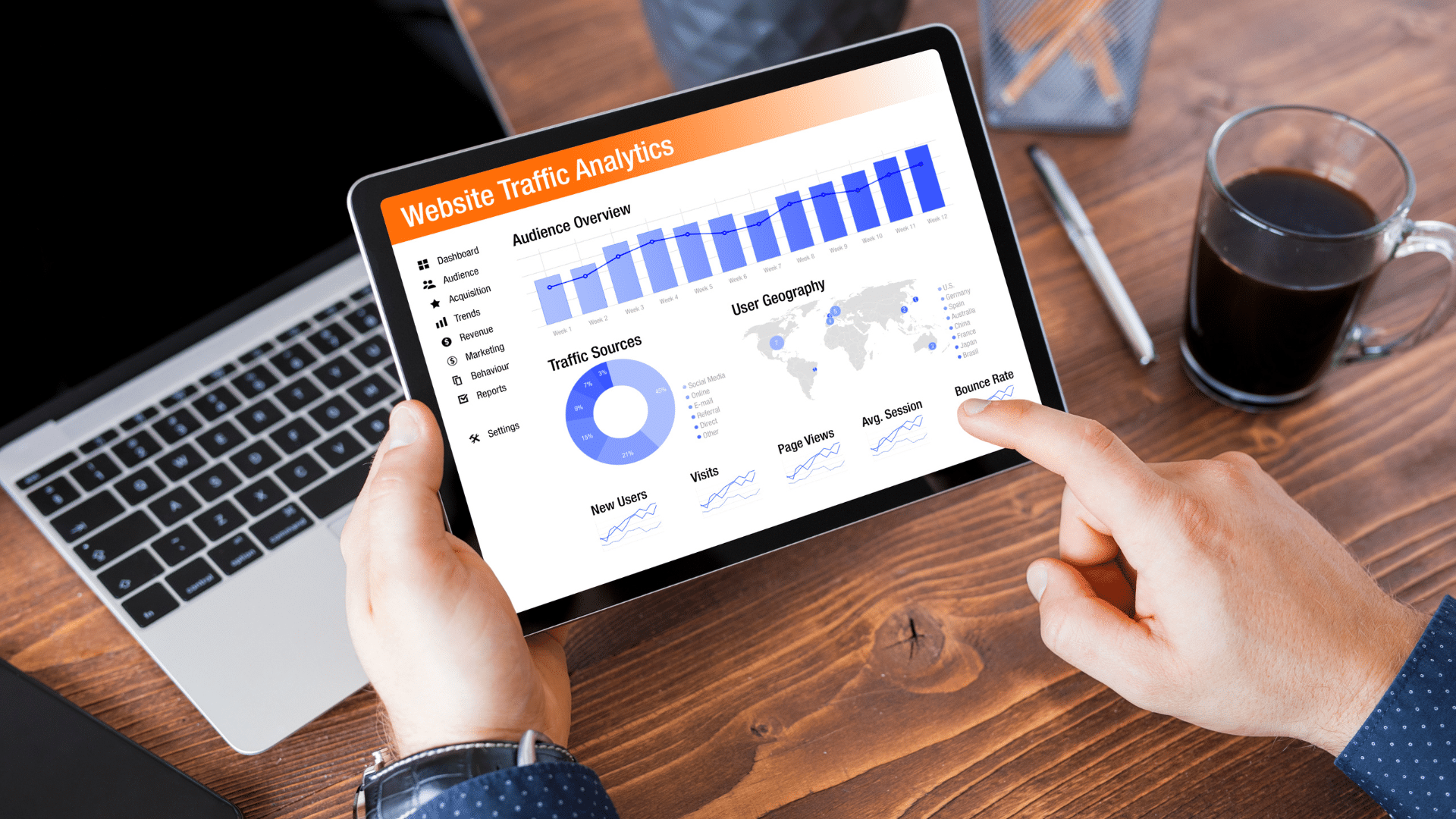 Man looking at website analysis on tablet - How Effective CRO Copywriting Can Boost Your Website Conversions